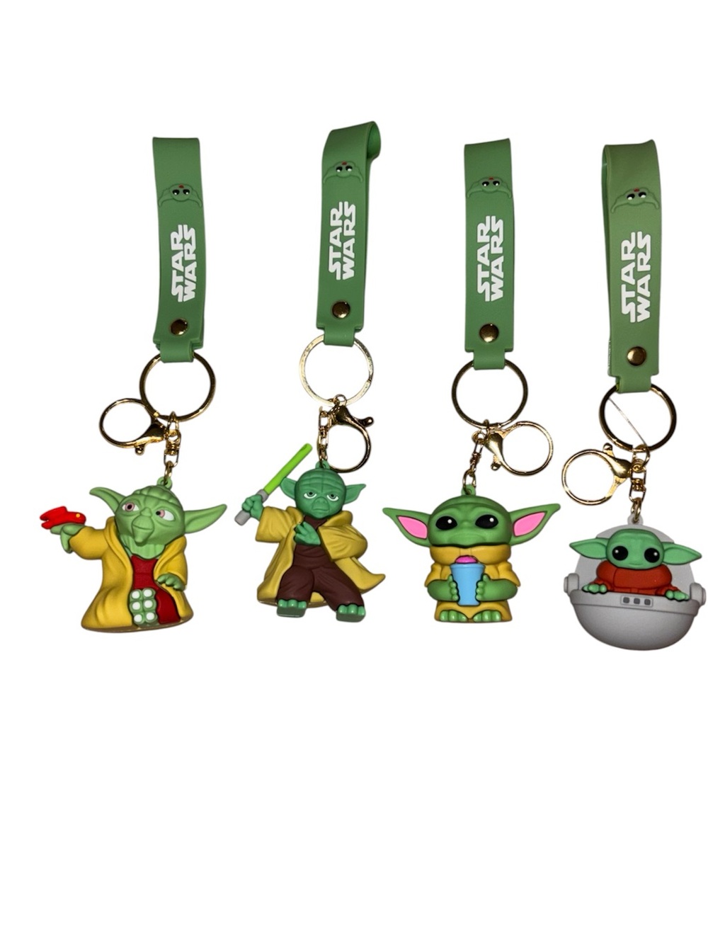 Star Wars Green Baby Yoda Keychain Set with Gold Hardware - 4 Pack
